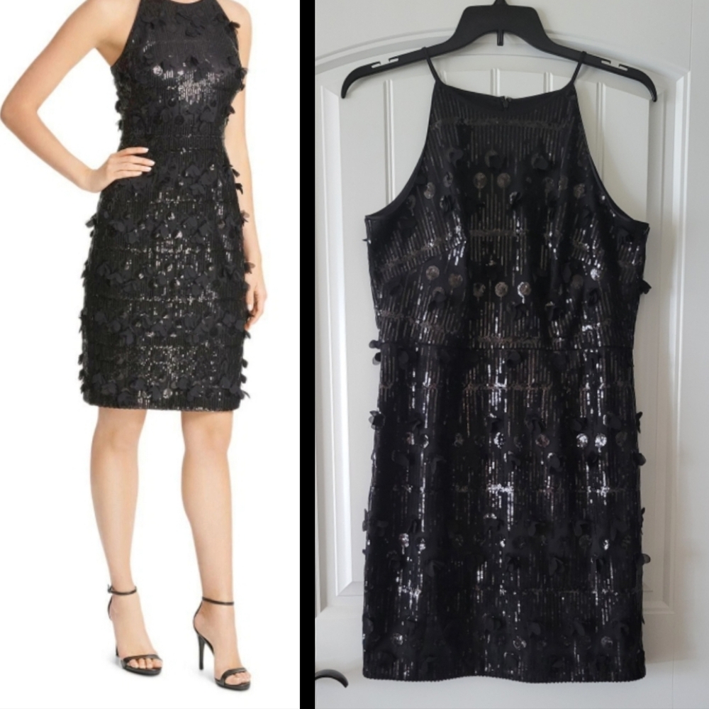 🆕️Eliza J Sparkling Sequin & Petal Black Mini Dress